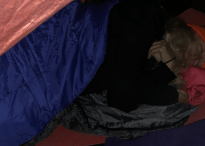 Jax in her tent for the Big Sleep Out 2021