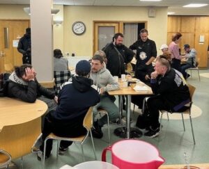 Groups of people enjoying breakfast